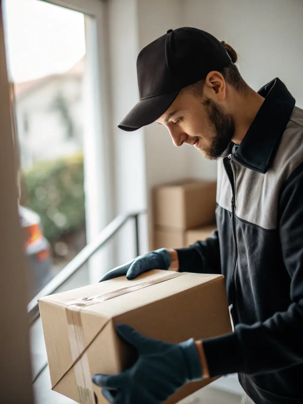A detailed shot of Aline Enterprise personnel carefully handling a package with fragile stickers, showcasing the care in special handling services.