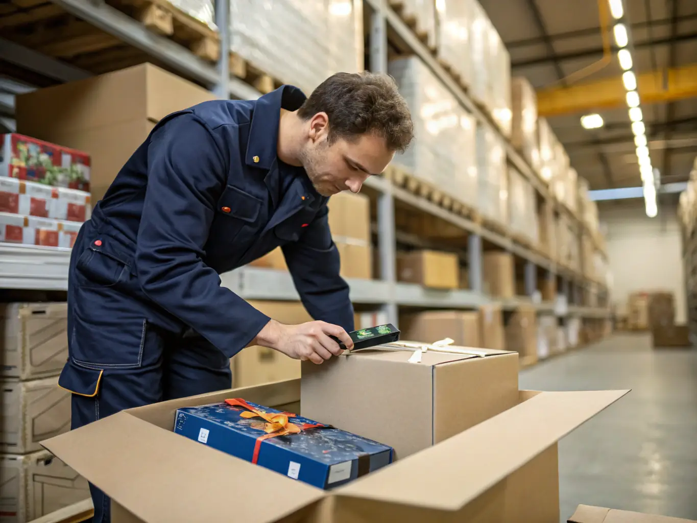 A detailed shot of a Aline Enterprise employee carefully securing a fragile item inside a cargo van, demonstrating the special handling procedures.